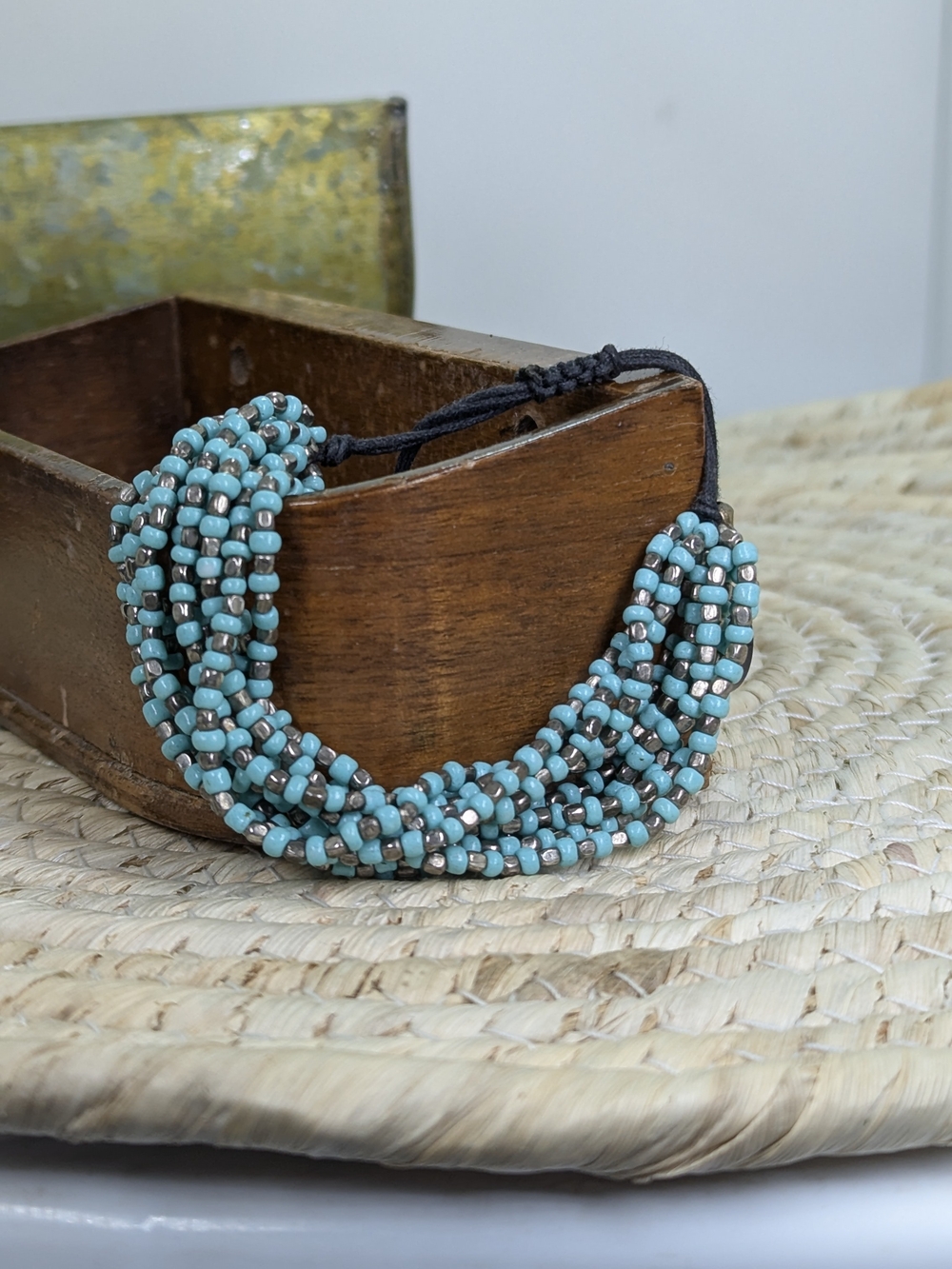 Turquoise Seed Bead Multi Strand Bracelet Western Beachy Mermaid Boho